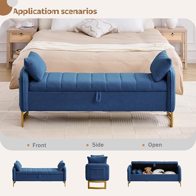 66'' King Size Storage Bench for Bedroom, Teddy Boucle End of Bed Benches for