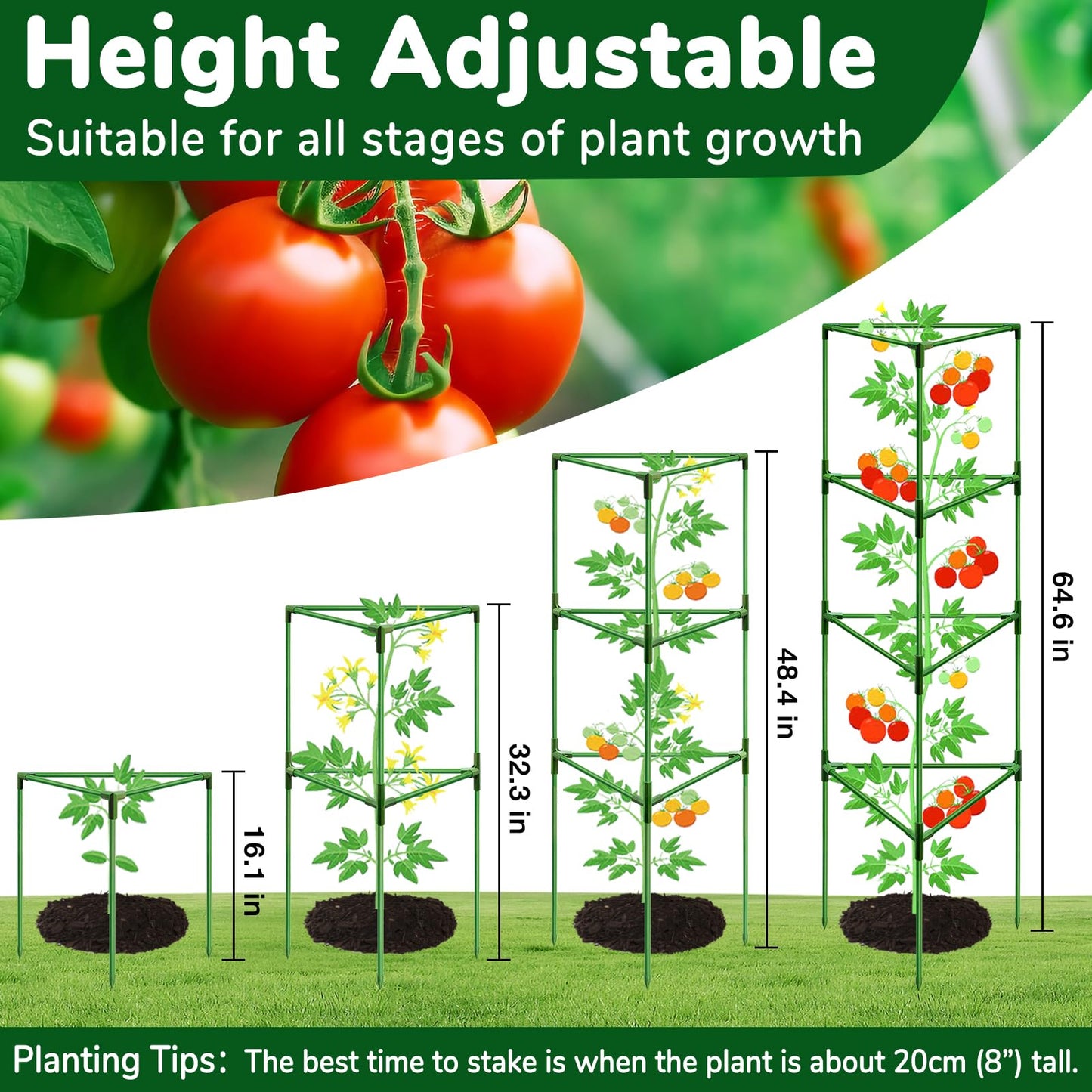 ZeeDix 4 Pack Heavy Duty Tomato Cages 65 Inch, Large Tall Plant Support Stakes for Climbing Plants Heavy Vegetables, Adjustable Tomato Trellis for Pots & Outdoor Raised Garden Beds