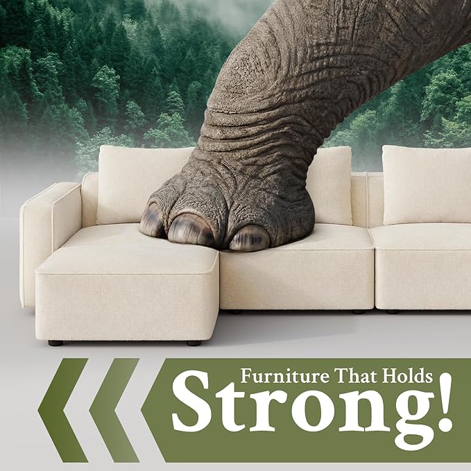 Welzona 132" Sectional Couch, Locked-in Modular Sectional Sofa, Wood Frame