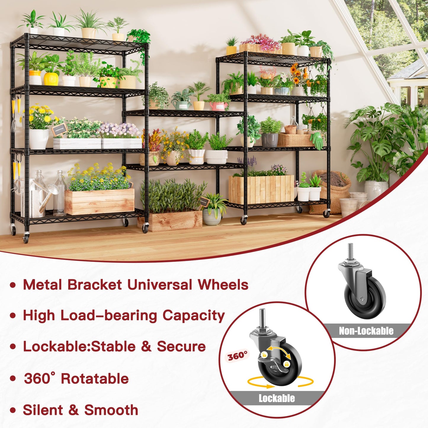 PrimeZone 36" W x 16" D x 79" H Wire Storage Shelves with Wheels, 5 Tier NSF Certified Heavy Duty Adjustable Kitchen Shelving Unit, Pantry Organizer Rack Rolling Metal Shelf for Garage Closet Bathroom
