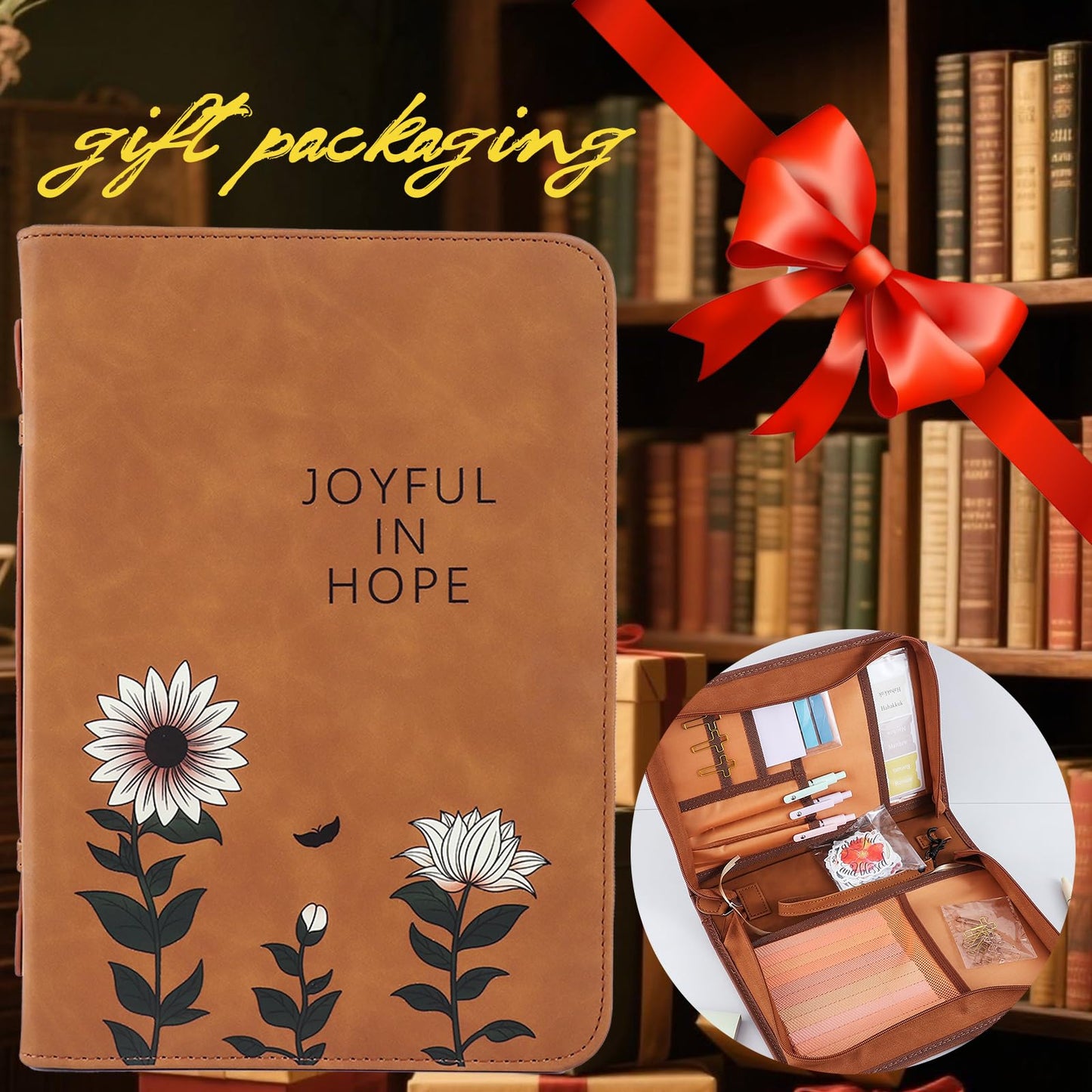 Leather Bible Cover Case with Durable Handle Quilted, Bible Journaling Kit, Bible Study Supplies & Christian Gift for Women and Teens