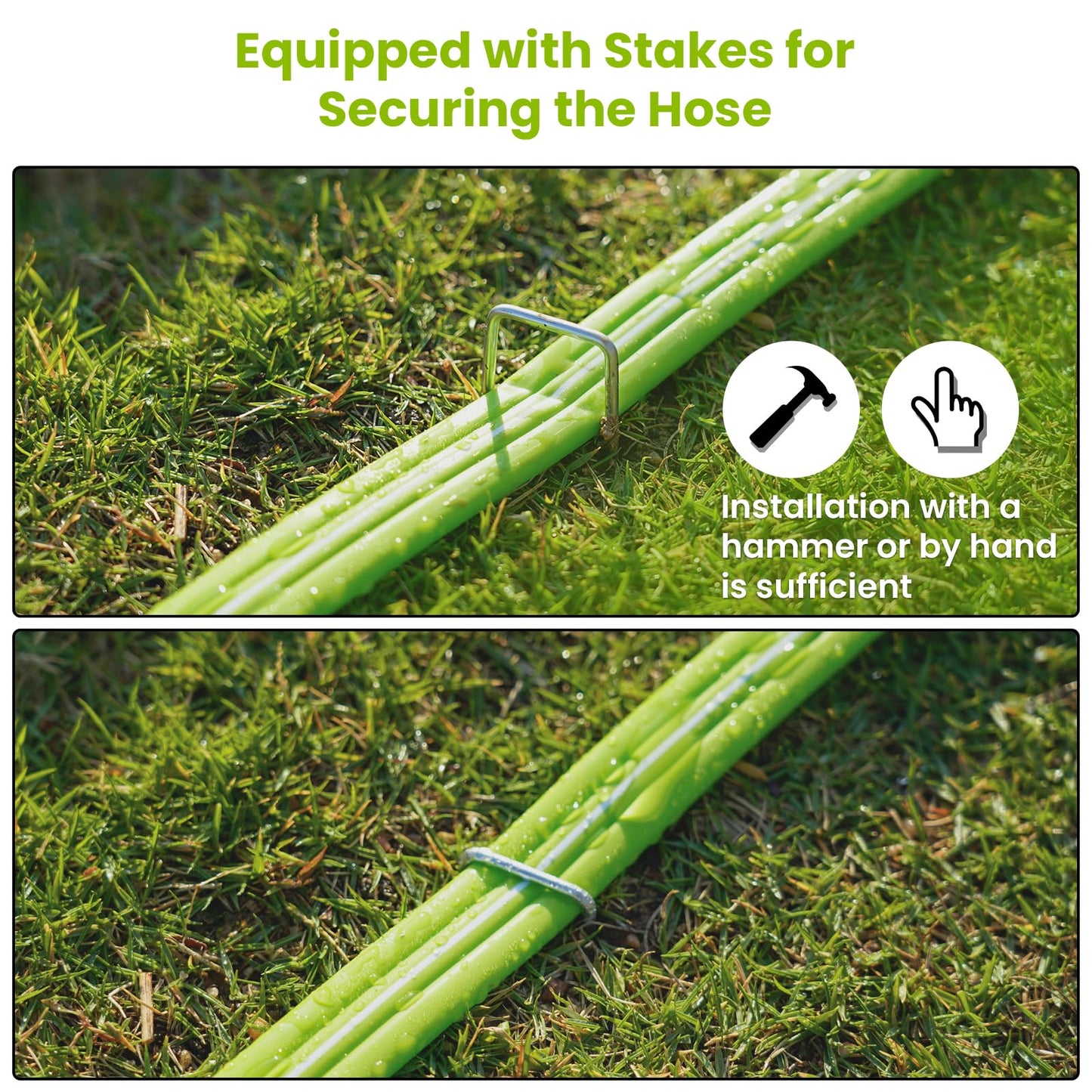 Sprinkler Soaker Hose 50FT with Holes, Garden Watering Hose with Stakes, Drip Hose Sprinkler, Efficient Saving Water for Lawn Garden and Yard, Leakproof