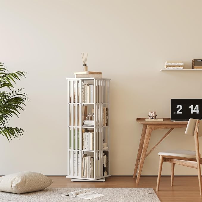 YOWOS Rotating Bookshelf Tower, 360° Display Spinning Bookcase, Bamboo