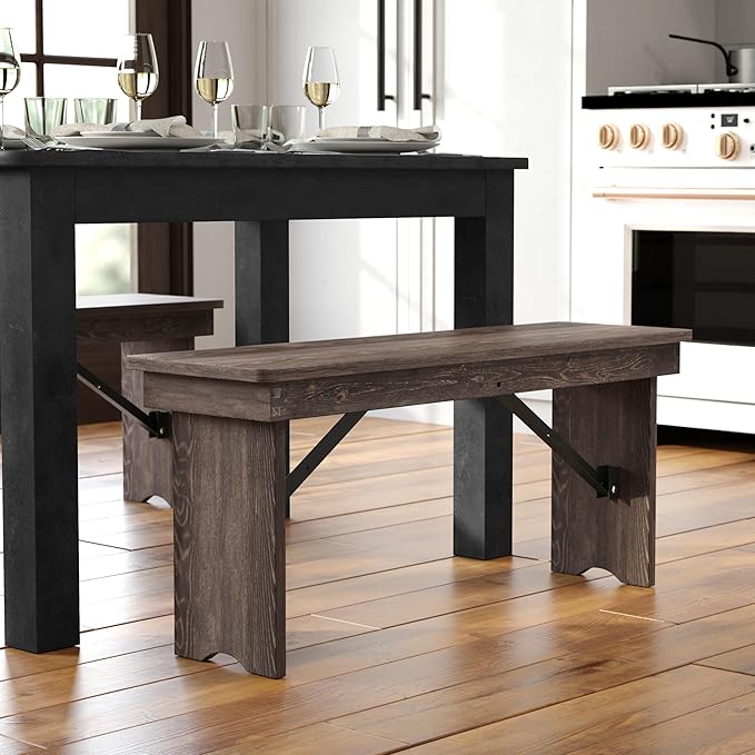 Flash Furniture HERCULES 40" x 12" Folding Farm Bench, Solid Pine Entryway