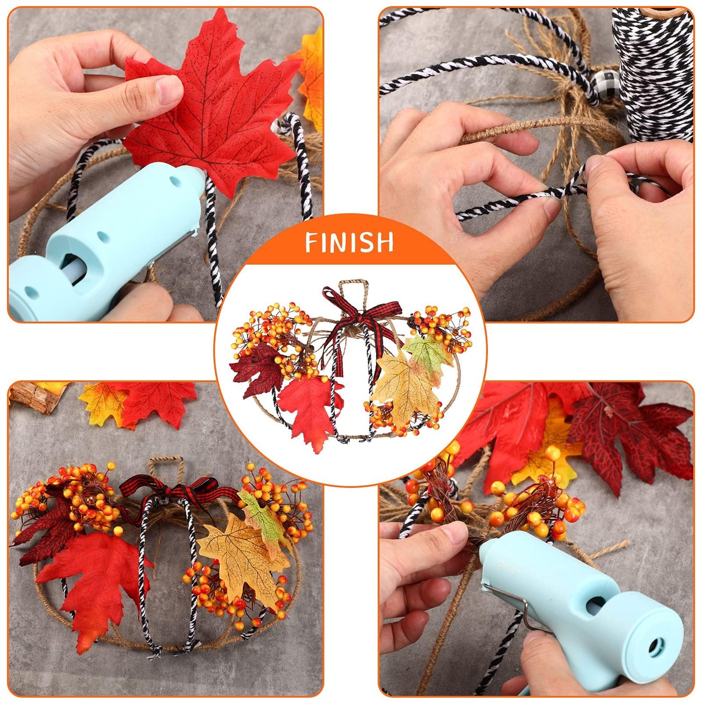 Hotop 7 Pcs 10 x 7.3 Inches Thanksgiving Pumpkin Shaped Metal Wreath Form Fall Wire Floral Frame Halloween 3D Pumpkin Wreath Indoor Outdoor Garden Porch Kitchen DIY Craft Decorations
