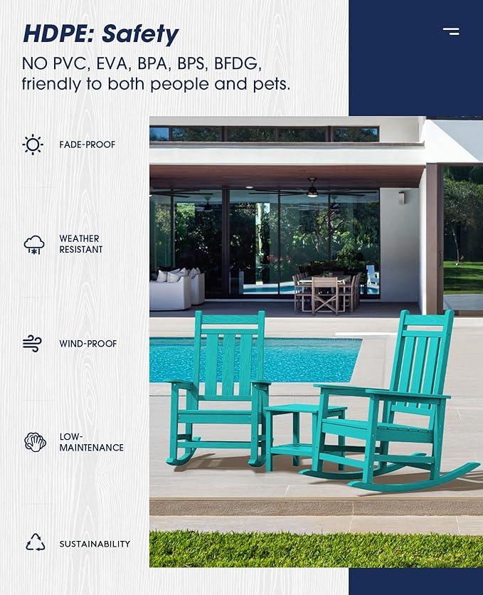 KINGYES Oversized Outdoor Rocking Chair Set of 2, All-Weather Patio Rocking