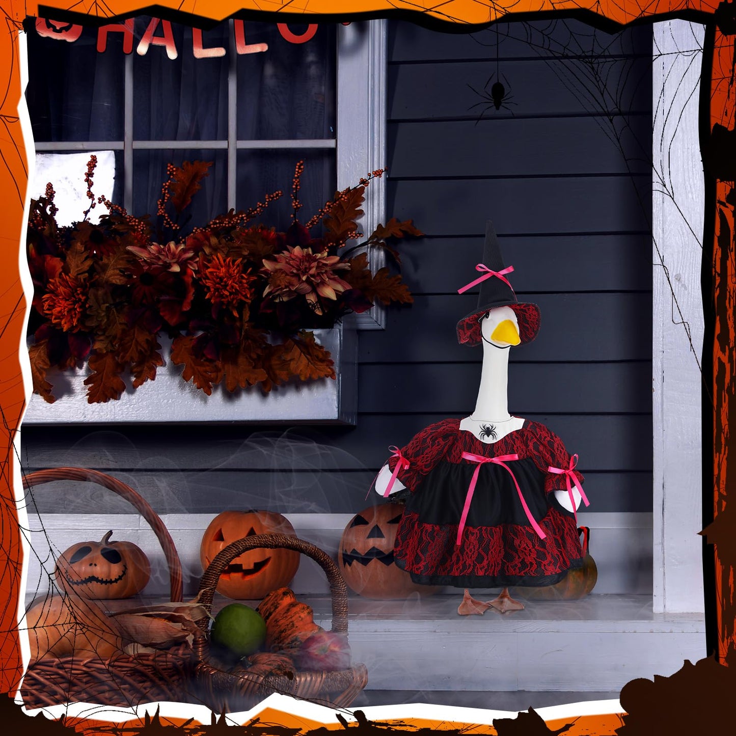 Suzile Wizard Porch Goose Outfit Witch Geese Costume for 23" High Cement or Plastic Goose Clothes for Yard Lawn Outdoor Garden Patio Magical Wizard Party Decoration Concrete Gothic Duck Statue Dress