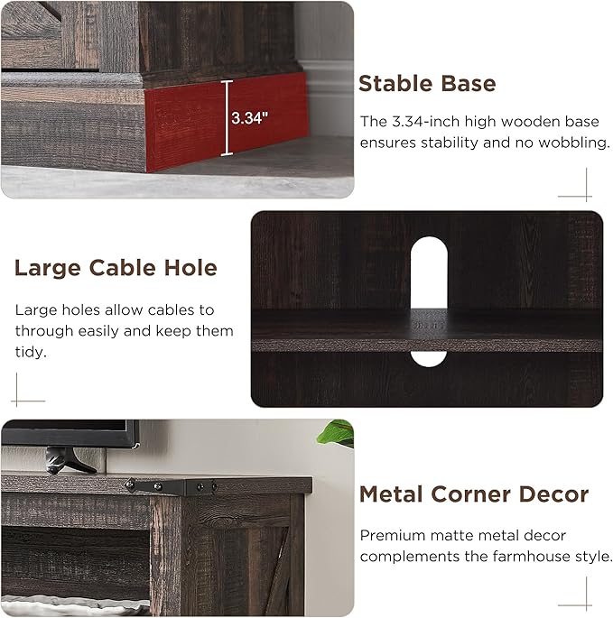 OKD Fireplace TV Stand for 65+ Inch TV, Rustic Media Console w/Sliding Barn