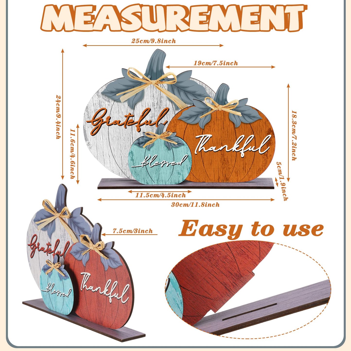 Soaoo Fall Pumpkin Table Decorations Fall Wooden Thankful Blessed Centerpiece Autumn Grateful Tabletop Decor Farmhouse Thanksgiving Harvest Pumpkin Block Signs for Party Rustic Table Shelf Decor Home