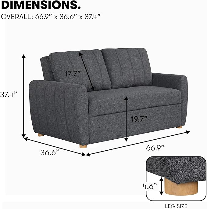 Serta Galway 66.5" Convertible Sleeper Loveseat, Full Size, Dreamcoil Comfort