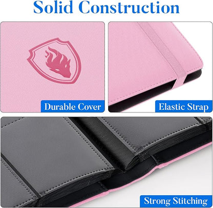 Premium 9 Pocket Card Binder for 540 Cards, Fabmaker PU Cover Trading Card Binder, Sturdy Card Collection Album, Sleek Card Holder Folders for Game Cards & Sports Cards, Pink