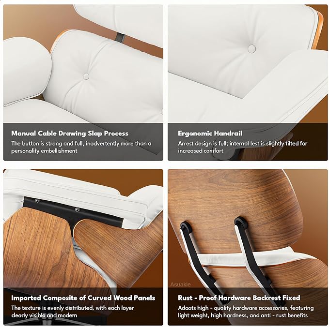 Top Grain Leather, Mid Century Chaise Lounge Chair and Ottoman, Modern Chair