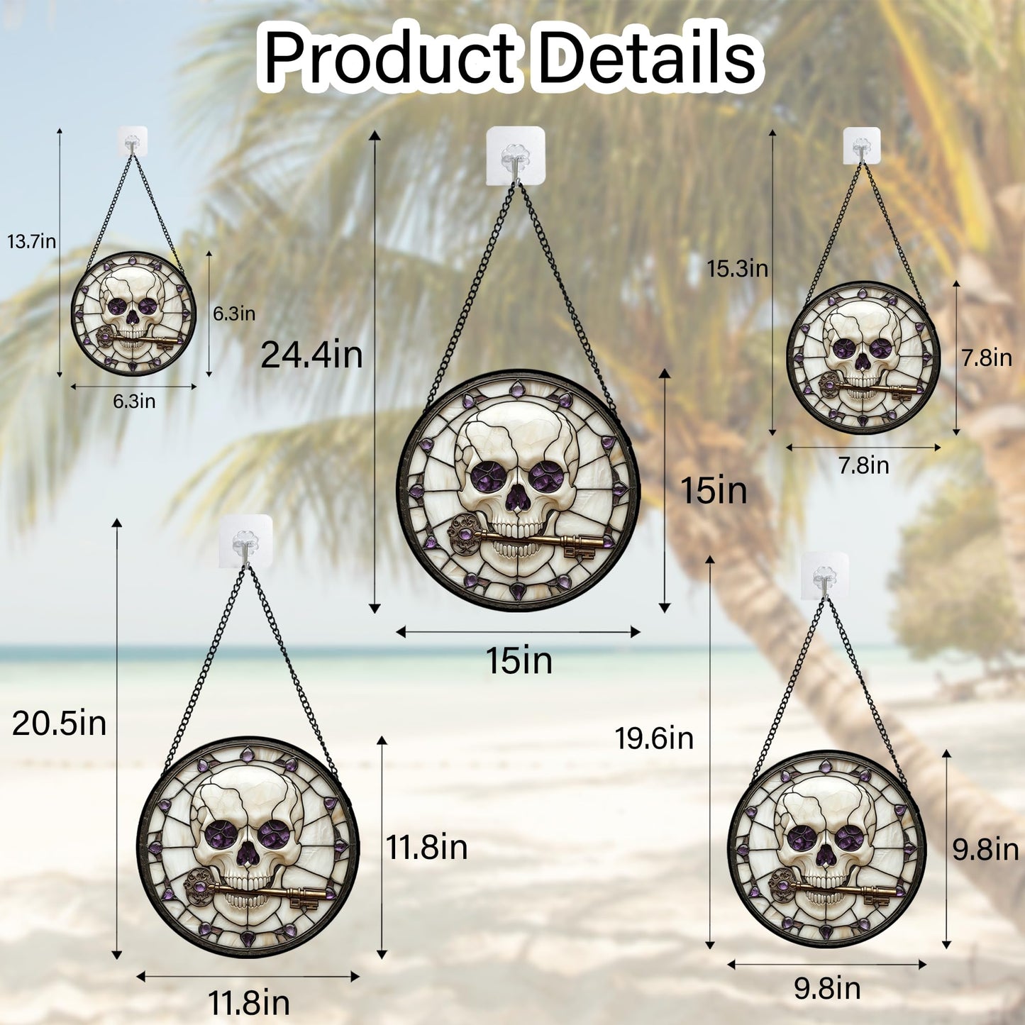 CRISGIF Stained Glass Window Hanging - Halloween Scary Skull Suncatcher for Doors Garden Home Spooky Purple Skeleton Key Sun Catchers Gothic Decor Horror Gifts for Women Men Friend Boy Girl 9.8 in