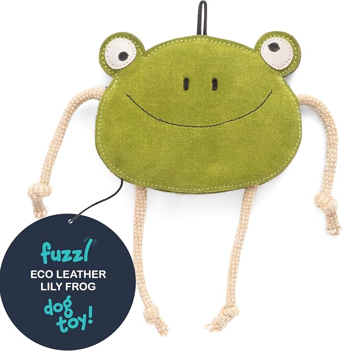 Fuzzl Eco Leather Lily Frog Natural and Tough Dog Toys - Dog Toy for Dogs and Puppy