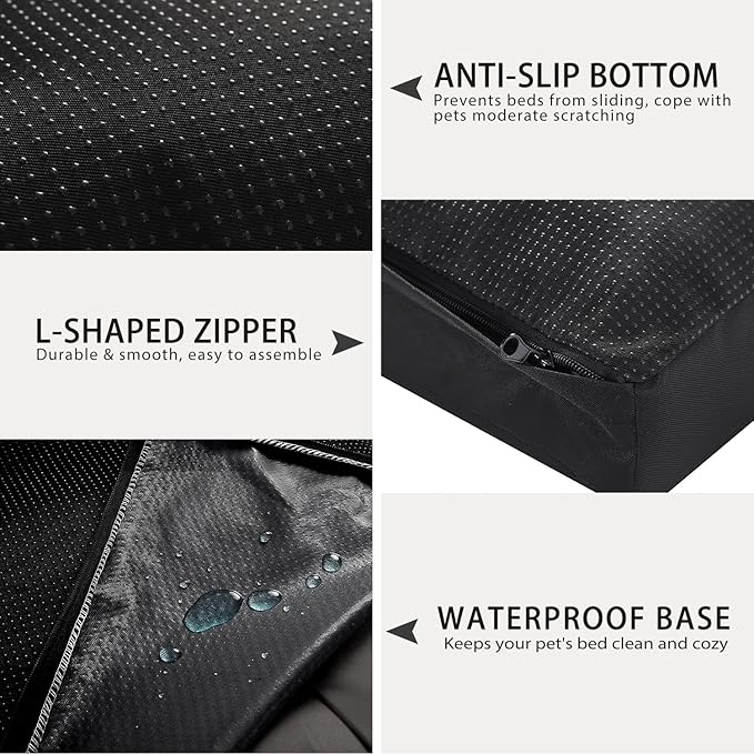 Dog Crate Bed Waterproof Deluxe Plush Dog Beds with Removable Washable Cover Anti-Slip Bottom Pet Sleeping Mattress for Large, Medium, Jumbo, Small Dogs, 23 x 17 inch, Black