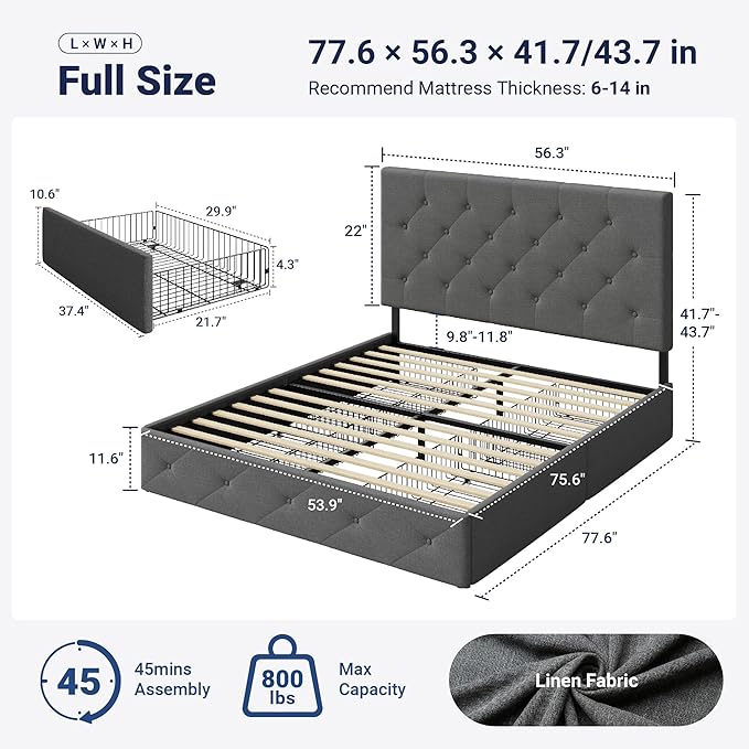 Allewie Upholstered Full Size Platform Bed Frame