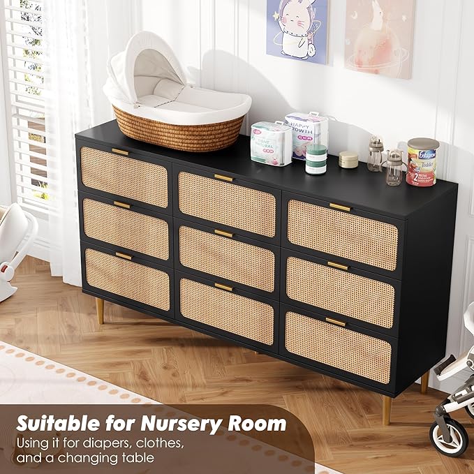 GarveeHome Rattan 9 Drawer Dressers