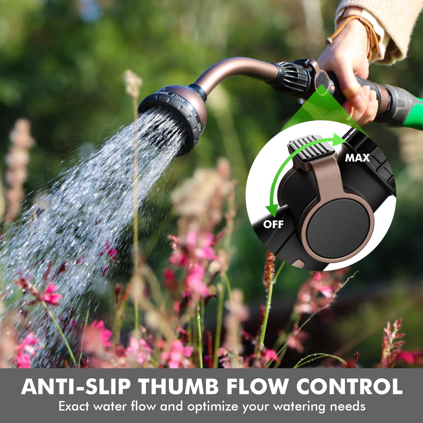 RESTMO Watering Wand, Heavy Duty Metal Garden Hose Wand with Thumb Flow Control, 15-Inch Long Hose Nozzle Sprayer with 10 Spray Patterns, Ideal to Water Hanging Baskets and Shrubs, Oil Rubbed Bronze