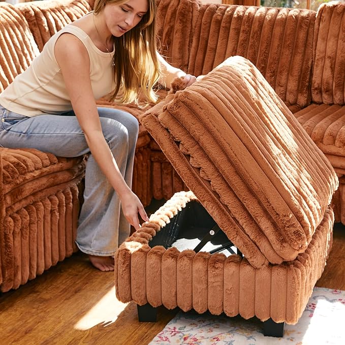 Belffin Corduroy Fabric Ottoman