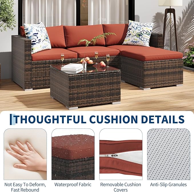5-Piece Outdoor Sectional Sofa Set, All-Weather PE Rattan Patio Furniture