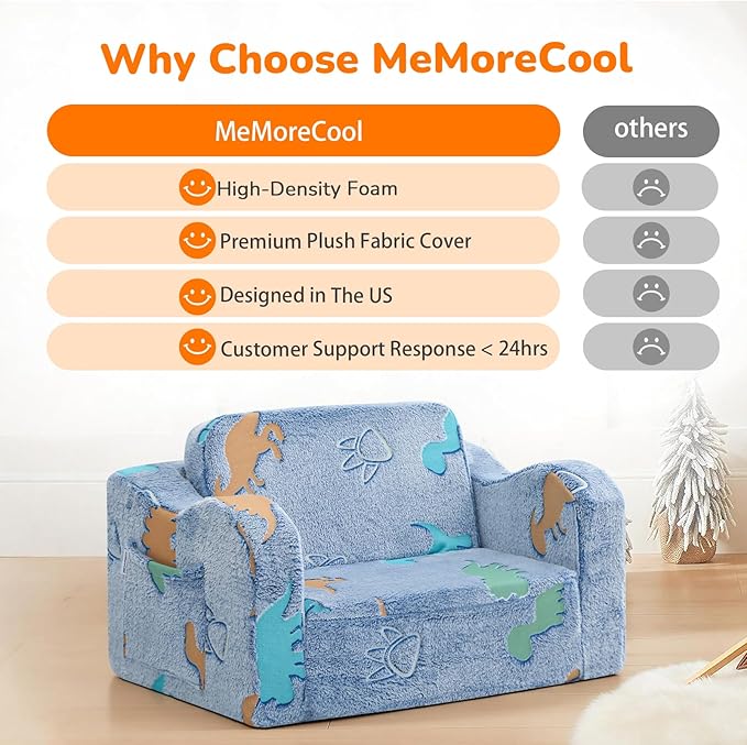 MeMoreCool Glowing Dinosaur Kids Chair, Glow-in-the-Dark Kids Couch