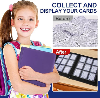 Toploader Binder – 360 Capacity, Zippered Trading Card Holder for MTG, Sports & Collectible Cards – Acid-Free, Durable & Travel-Friendly Storage (Purple dots, Toploader Binder)