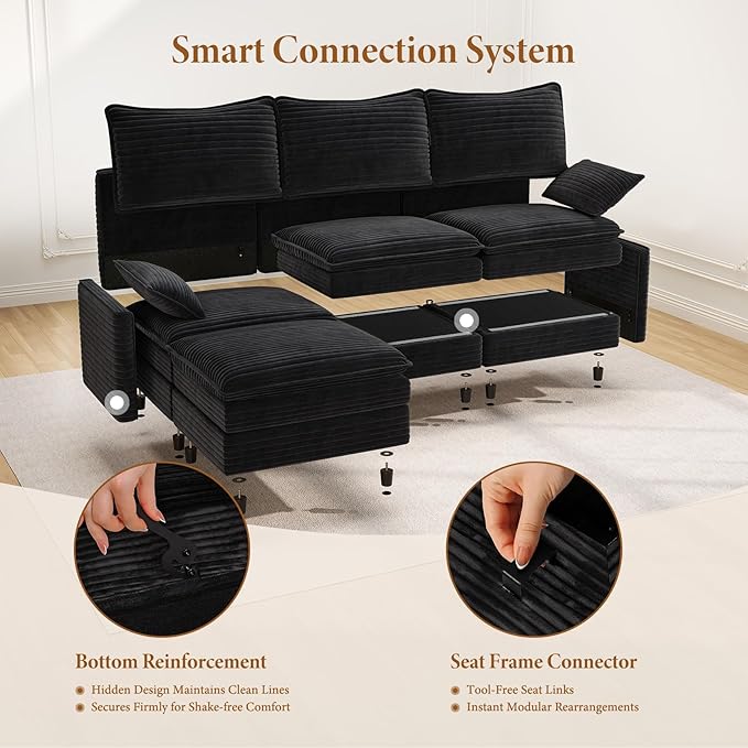 Vesgantti 108" Cloud Couch for Living Room, Deep Seat Sectional Modular Sofa