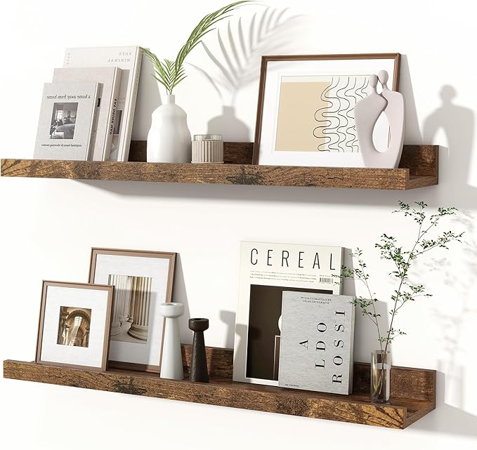 Fun Memories Picture Ledge Shelves Set of 2, 24 Inch Rustic Wall Mounted