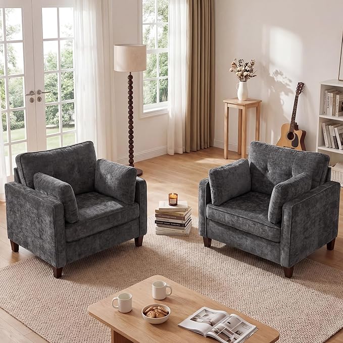 Luxury Oversized Accent Chair Set of 2, 40.9" Upholstered Piping Single