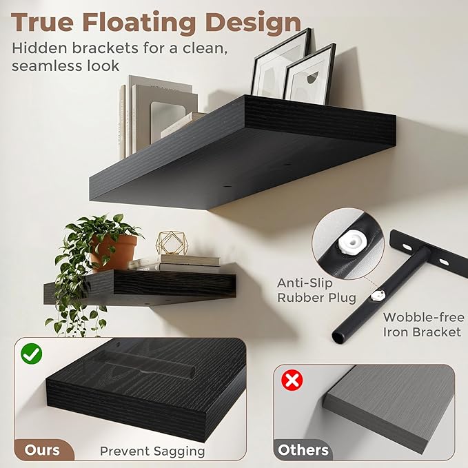 12 inch Deep Floating Shelves for Wall, 36 inch Wide Engineered Wood Wall