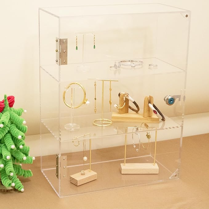 Acrylic Display Case with Lock Key, 3 Shelf Locking Countertop Display Case