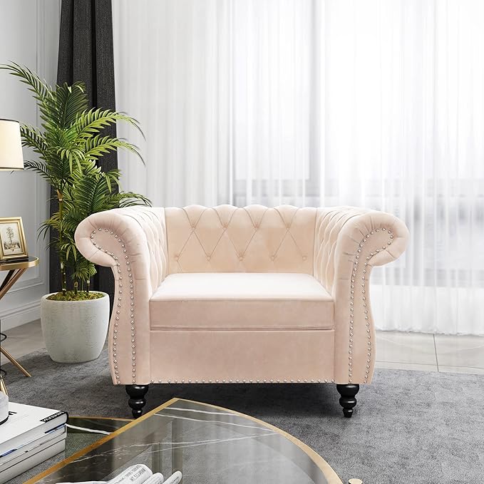 ORRD 2 Piece Living Room Set, Velvet Chesterfield Sofa Couch Chair