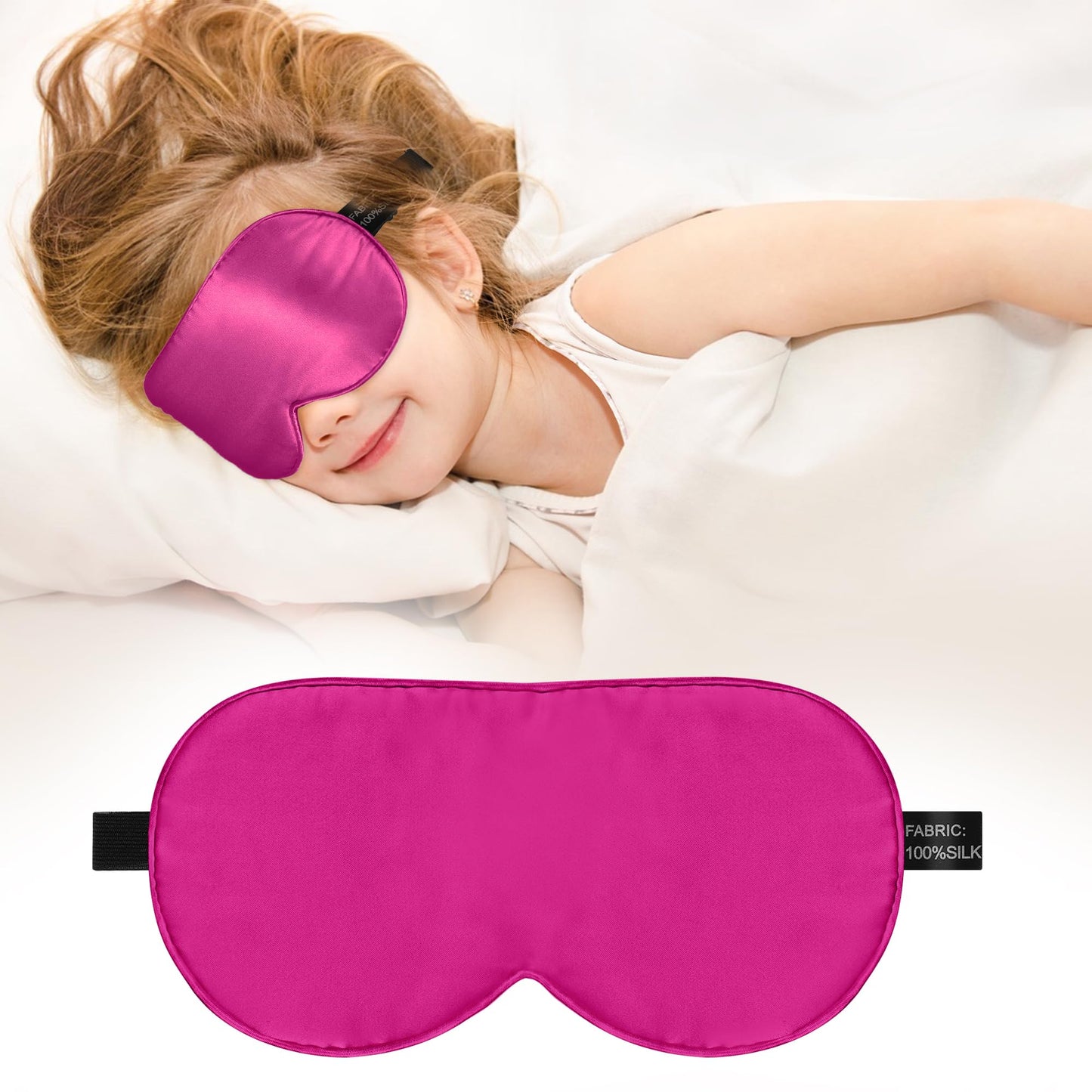 Kids Sleep Mask Eye Cover, 100% Real Natural Pure Silk Eye Mask with Adjustable Strap, Blindfold Kids Eye Mask for Sleeping, Eye Shade for Boys Girls and Adult, Pressure-Free Comfort (Black)