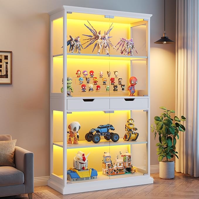 Jocoevol Display Cabinet with 4 Glass Doors, 4-Tier Modern Glass Display Case
