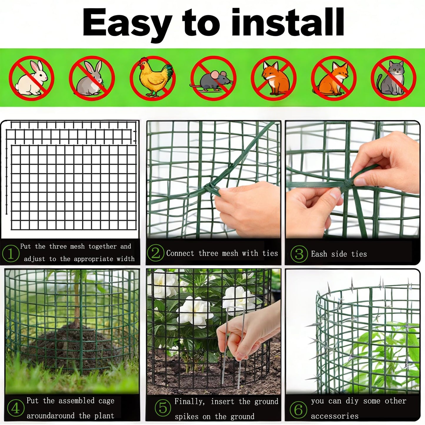 3 Pcs Plant Protector from Animals 12x16 Inch Metal Wire Mesh Garden Plant Cages for Gardening Supplies – Garden Plant Protectors with 30 Cable Ties, 9 Stakes & Gloves