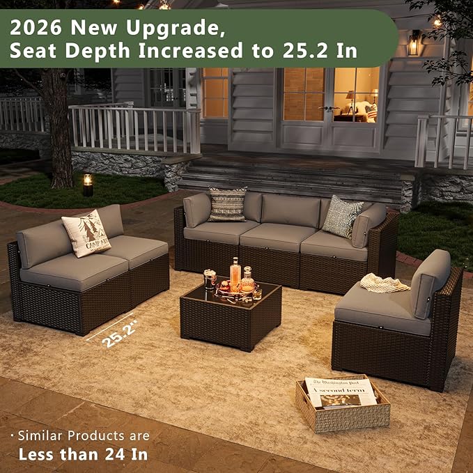 Aoxun 7 Piece Patio Furniture Set Wicker Rattan Patio Sectional Sofa Set