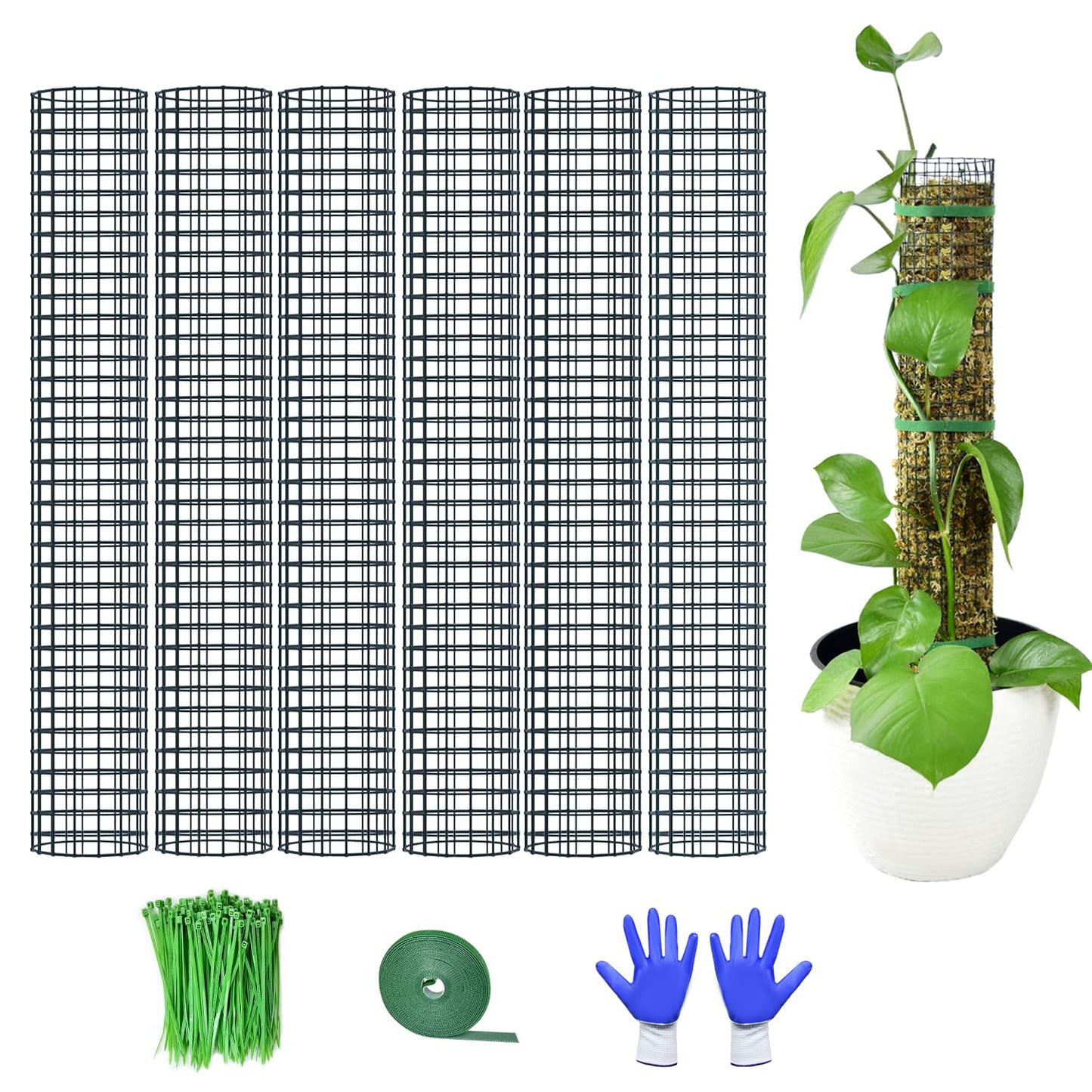 HOLANHING 6 Pack Metal Moss Pole, 24" Moss Poles for Plants Monstera, Stackable Sphagnum Moss Pole for Plants Work with Sphagnum Moss(6 Pack 24")