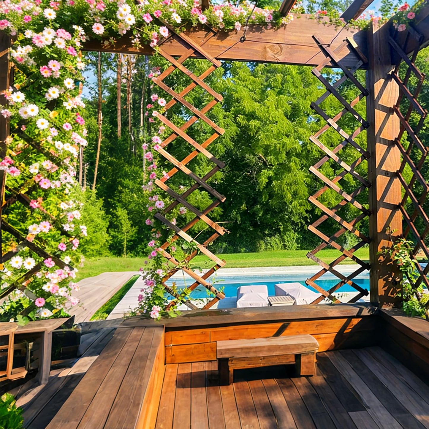 Expandable Garden Trellis, 13" x 68" Thickened Wooden Lattice Trellis for Climbing Plants Outdoor Ivy Vine Rose Clematis for Garden Fence Wall Patio Room Decor (1)