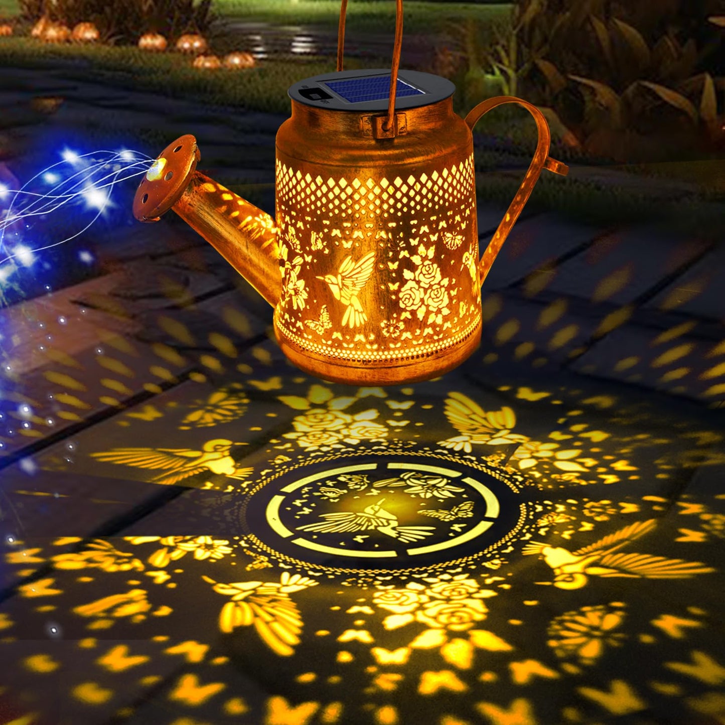 Big Solar Lanterns Outdoor Waterproof, Gift for Mom Grandma Women Wife Daughter Mother's Day, Blue Hummingbird Watering Can Light With Shepherd Hook, Solar Path Light Yard Outdoor Patio Garden Decor