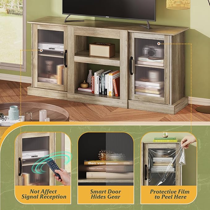 WLIVE Farmhouse TV Stand for 65 inch TV, Open Shelves TV Console for Living
