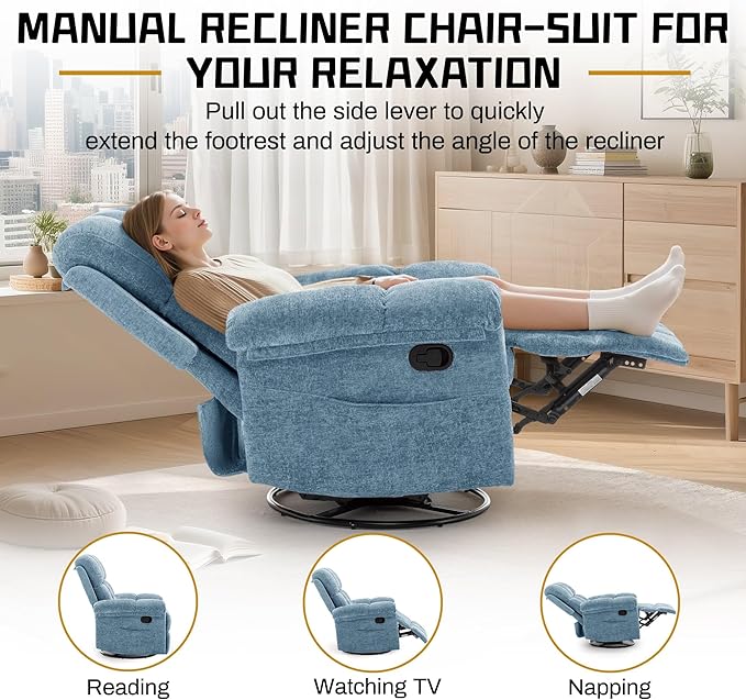 Korser Recliner Chair, Swivel Rocker Recliner Chair