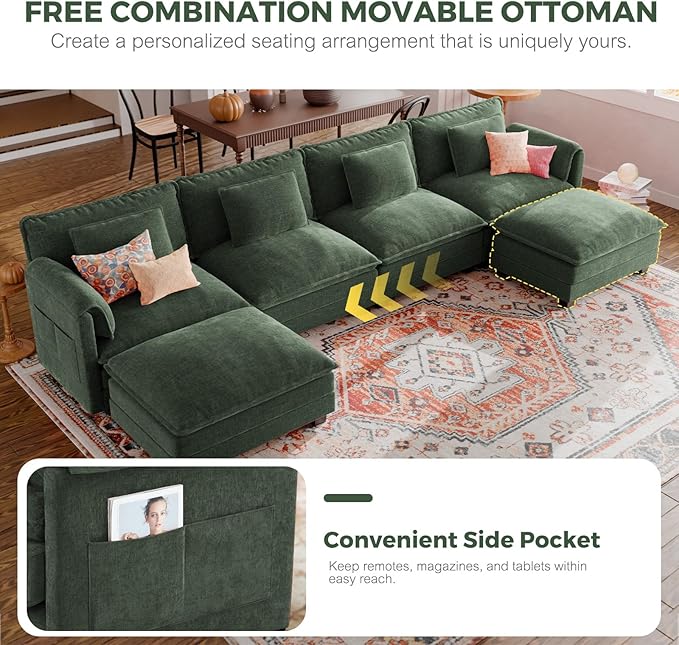 ELUCHANG 153" U Shaped Modular Sectional Cloud Couch