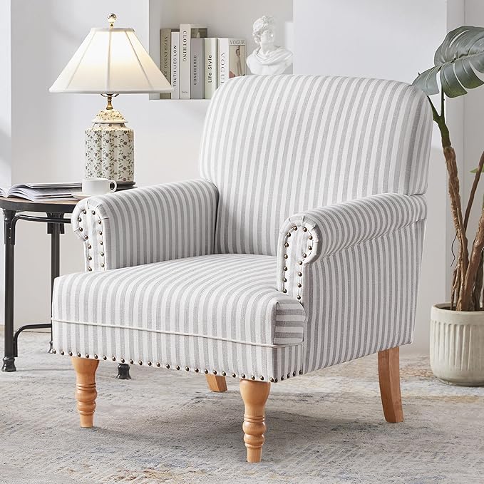 HUIMO Linen Fabric Accent Chair, Mid-Century Modern Armchair