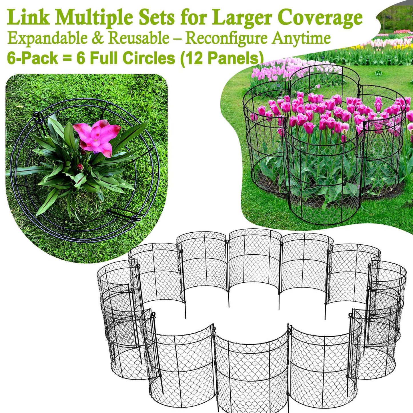 6 Pack Heavy-Duty Chicken Wire Plant Cloches, 14"x16" Rustproof Chicken Wire Cages for Flowers, Seedlings & Vegetables, Combine to Large Fences for Raised Beds & Patios, Keep Rabbits, Squirrels Out
