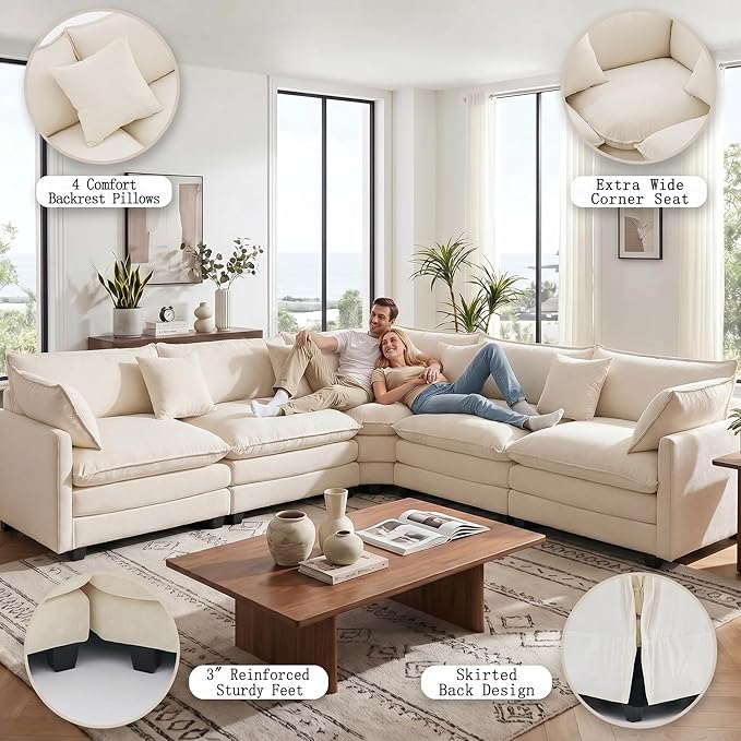 111.4" V-Shaped Corner Couch Sectional｜5 Seat Customizable Modular Cloud
