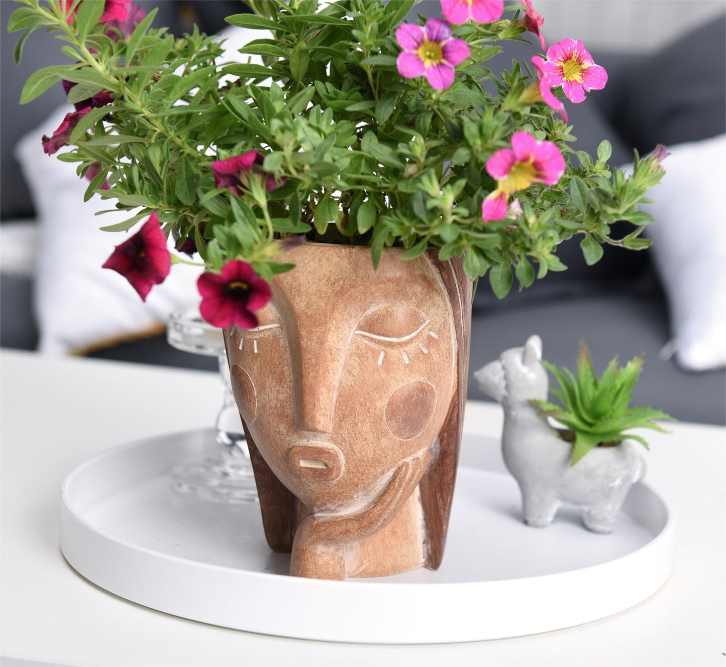 Saysmile Head Planters for Indoor Plants, Face Flower Pot Head Planter Succulent Planters Unique Face Planter with Drainage Hole - Rustic Thinking Girl Closed Eyes