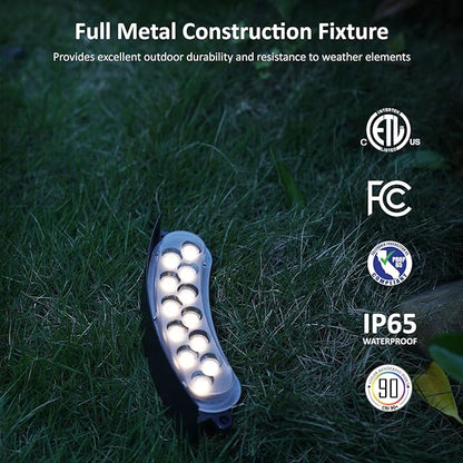 Low Voltage Flood Lights, 9W Bright LED Uplighting Outdoor, Wired Spot Lights Outdoor, 12V Low Voltage Floodlights for Tree Wall House, Aluminum, 3000K, Unique Design, Black, Pack of 4