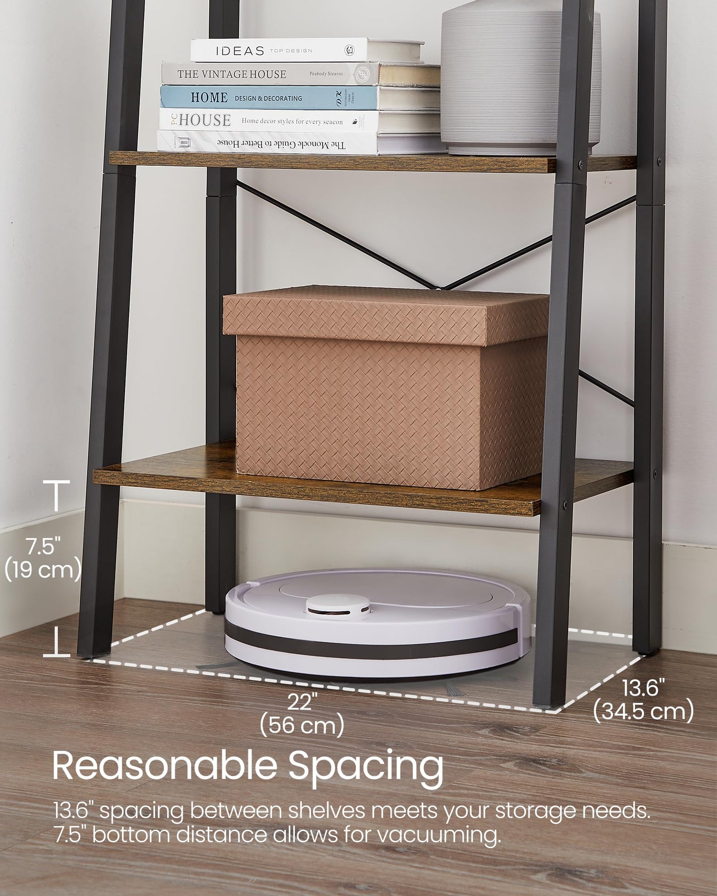 VASAGLE BARNET Collection - Ladder Shelf, Bookshelf, Storage Rack, Modern Bookcase for Living Room Home Office Kitchen, Steel Frame, 4-Tier, 22-Inch Wide, Rustic Brown and Ink Black ULLS44X