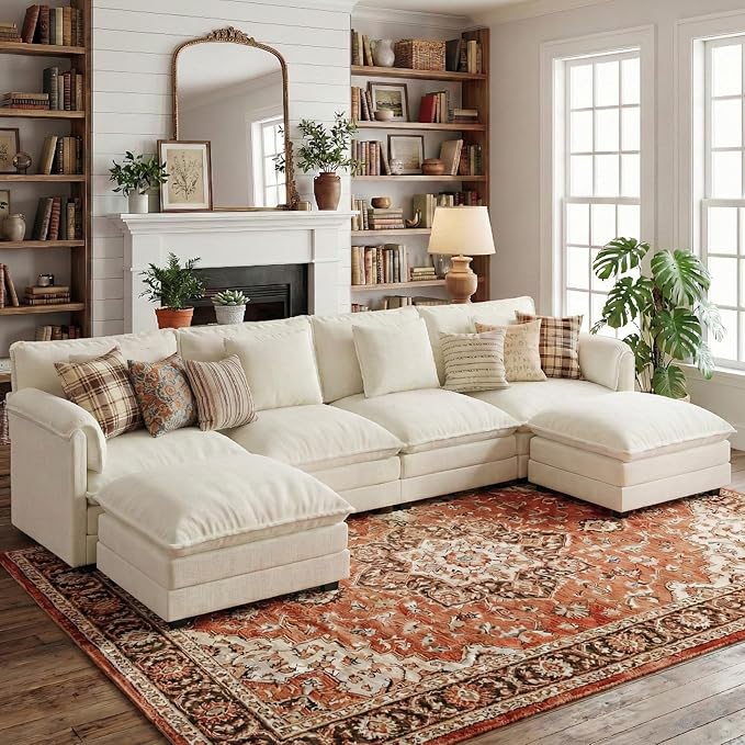 ELUCHANG 150'' Modular Sectional Cloud Couch, Modern Comfy Chenille U Shaped