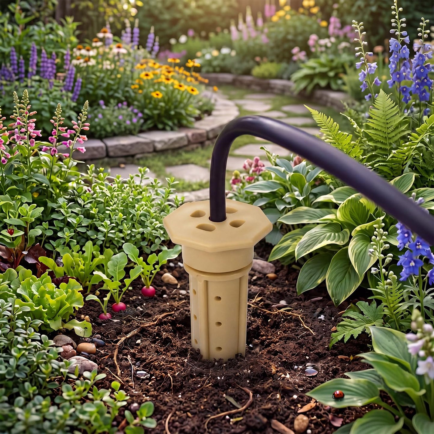 Briwooody 9 Pack 8 Inch Garden Watering Stake Large UV Protected ABS Plastic Deep Root Irrigation Spike Brown Drip System Parts Tubes for Trees Shrubs Bushes Flowers Fruits Vegetables Potted Plants